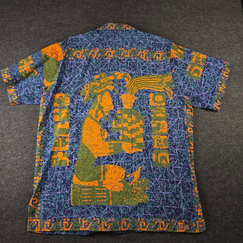 Vtg Button Down Camp Shirt Mexico Aztec Mayan Batik Graphic Print Men's XL - Picture 4 of 10
